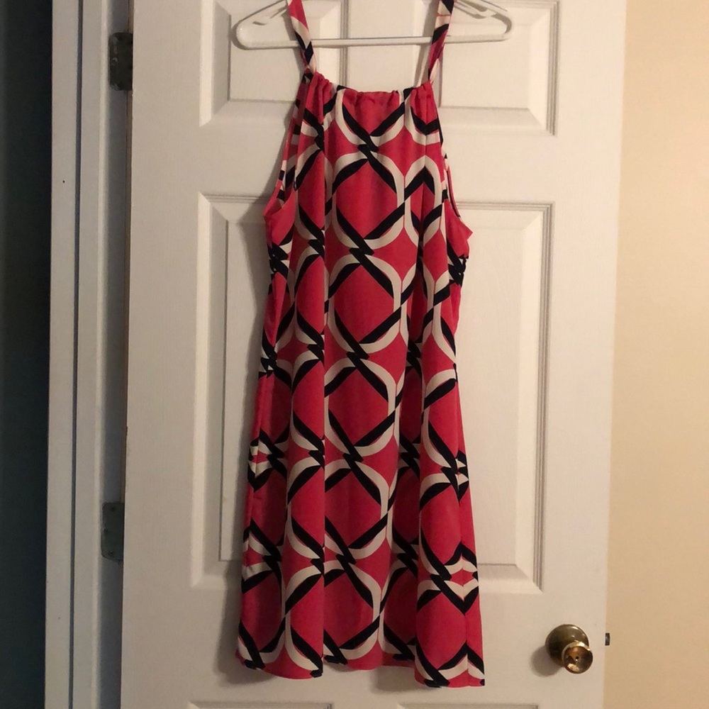 Crown and Ivy Hot Pink Navy and White Sleeveless dress